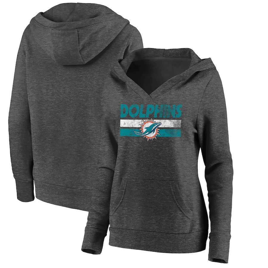 Women Miami Dolphins Fanatics Branded Charcoal First String V-Neck Pullover Hoodie->women nfl jersey->Women Jersey